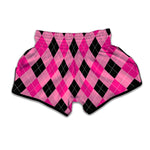 Pink And Black Argyle Pattern Print Muay Thai Boxing Shorts