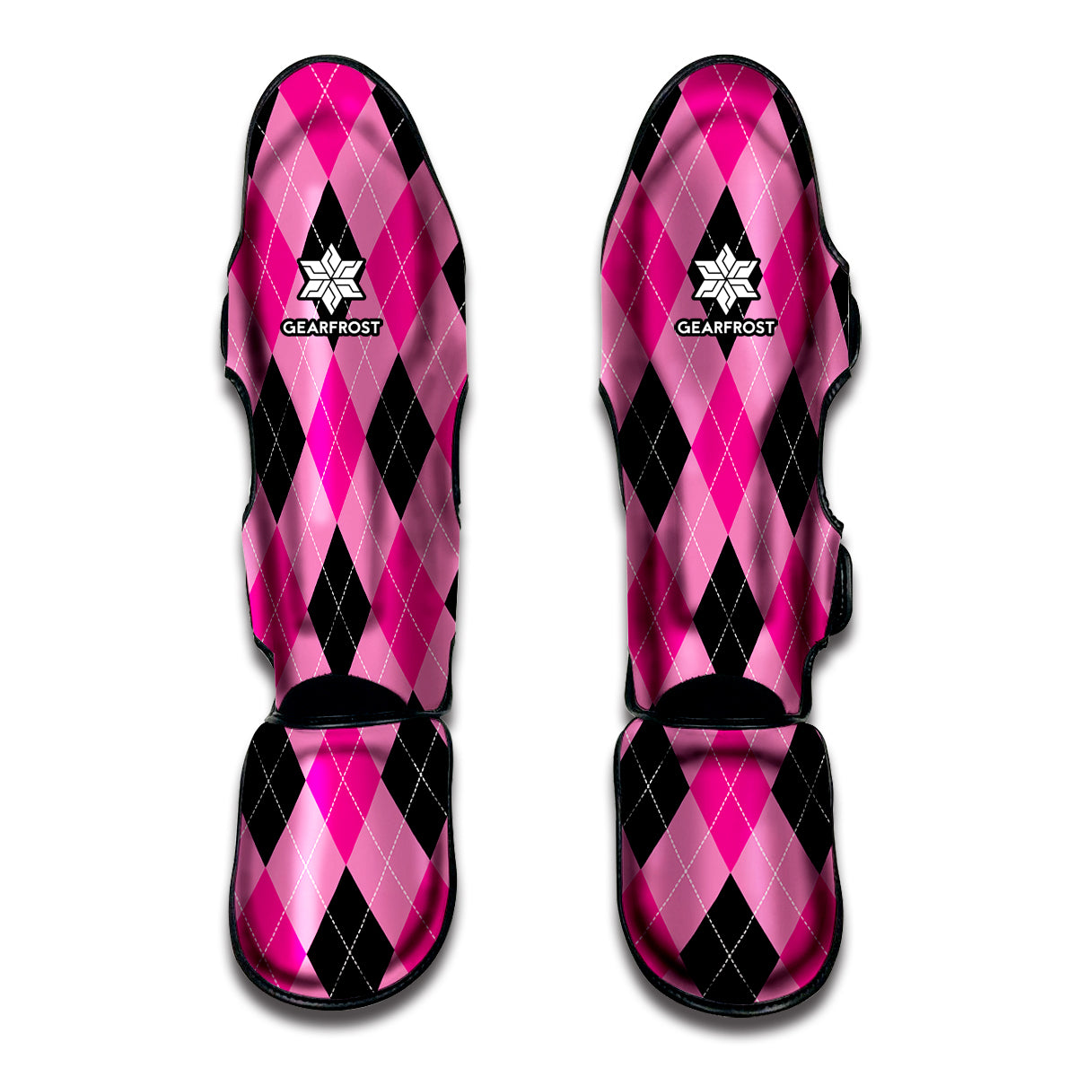 Pink And Black Argyle Pattern Print Muay Thai Shin Guard