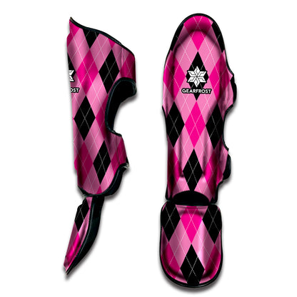 Pink And Black Argyle Pattern Print Muay Thai Shin Guard