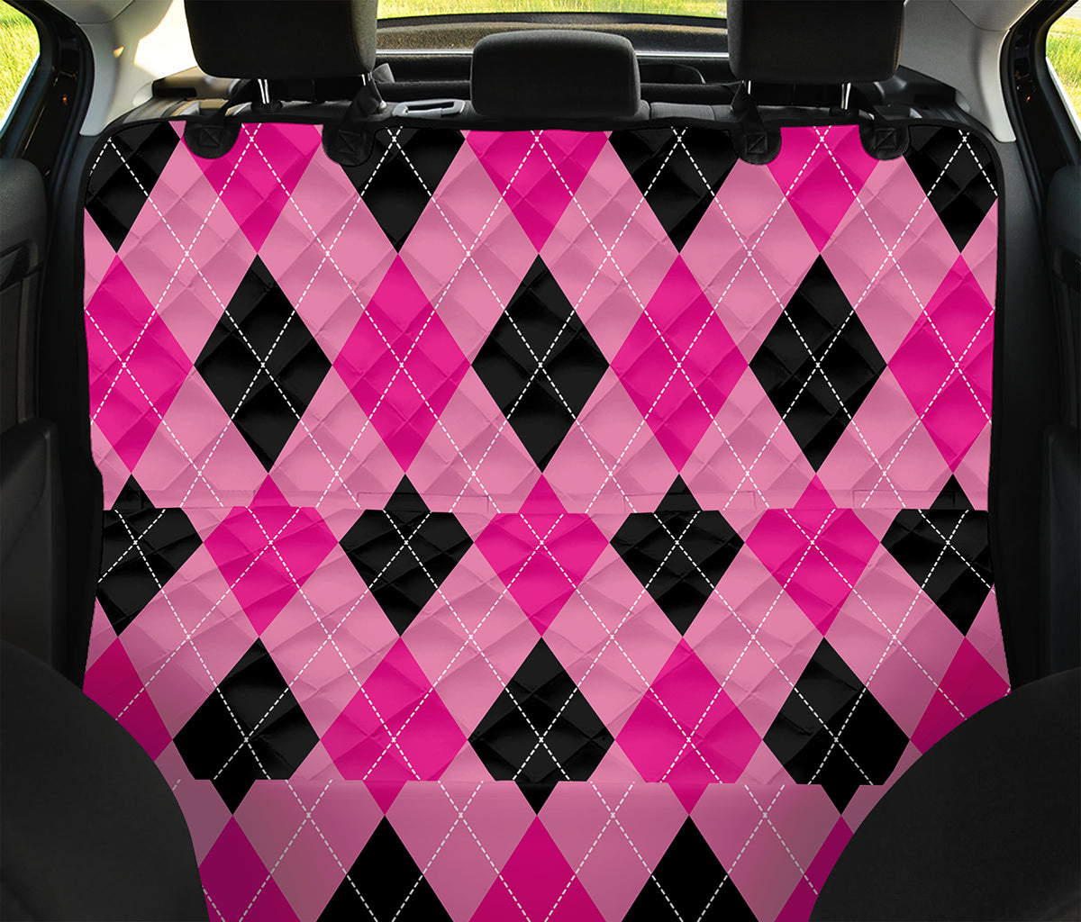 Pink And Black Argyle Pattern Print Pet Car Back Seat Cover