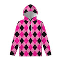 Pink And Black Argyle Pattern Print Pullover Hoodie
