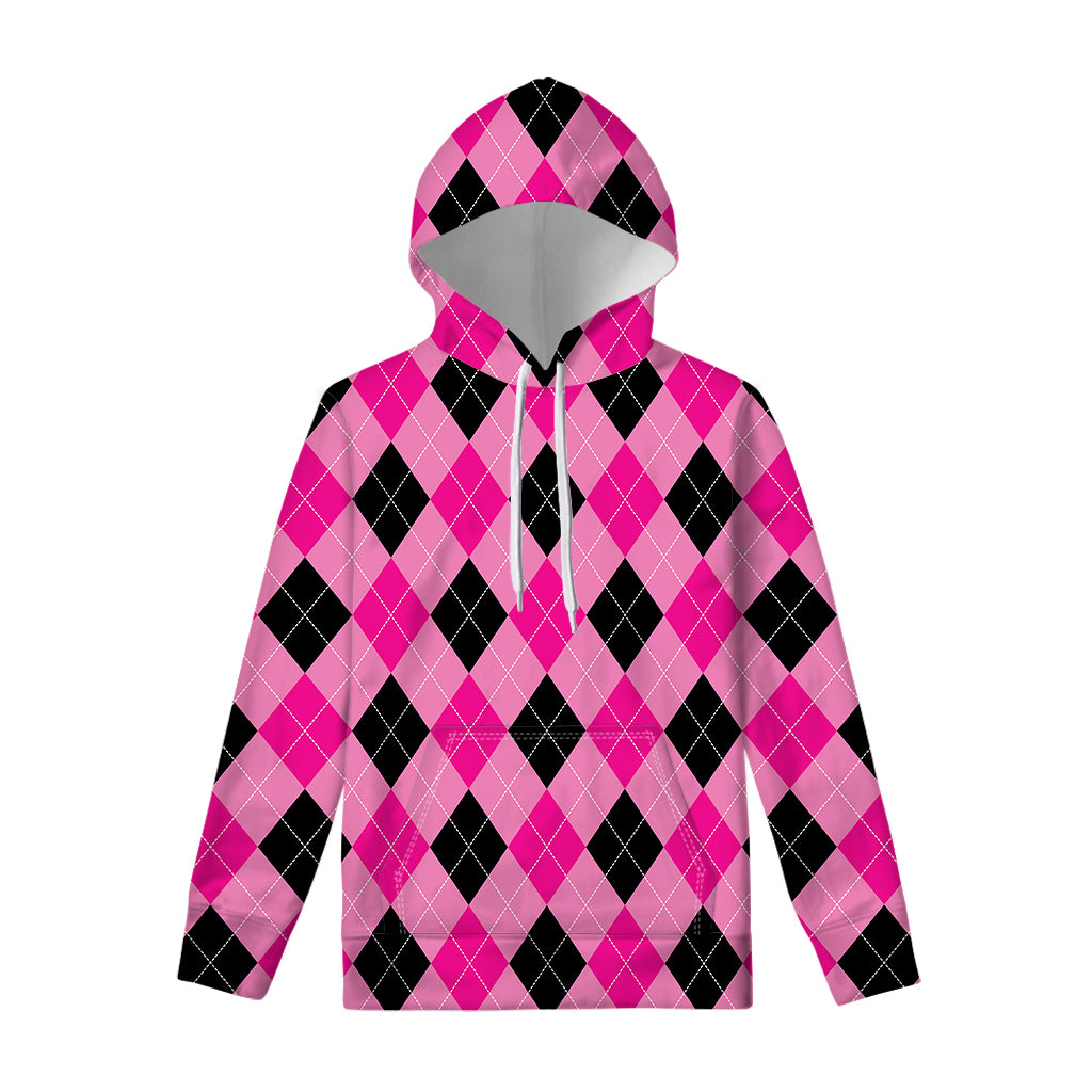 Pink And Black Argyle Pattern Print Pullover Hoodie