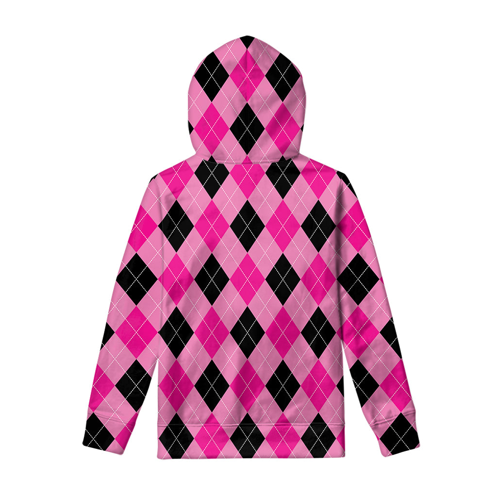 Pink And Black Argyle Pattern Print Pullover Hoodie