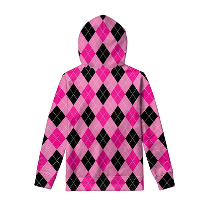 Pink And Black Argyle Pattern Print Pullover Hoodie