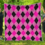 Pink And Black Argyle Pattern Print Quilt