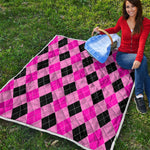 Pink And Black Argyle Pattern Print Quilt