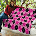 Pink And Black Argyle Pattern Print Quilt