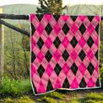 Pink And Black Argyle Pattern Print Quilt