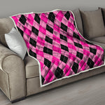 Pink And Black Argyle Pattern Print Quilt
