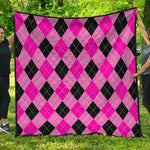 Pink And Black Argyle Pattern Print Quilt