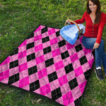 Pink And Black Argyle Pattern Print Quilt