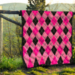 Pink And Black Argyle Pattern Print Quilt