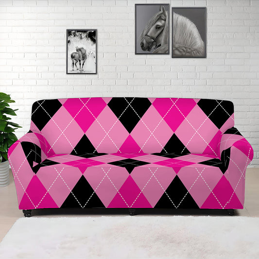 Pink And Black Argyle Pattern Print Sofa Cover