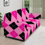 Pink And Black Argyle Pattern Print Sofa Cover