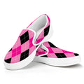Pink And Black Argyle Pattern Print White Slip On Sneakers