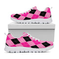 Pink And Black Argyle Pattern Print White Running Shoes