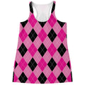 Pink And Black Argyle Pattern Print Women's Racerback Tank Top