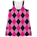 Pink And Black Argyle Pattern Print Women's Racerback Tank Top