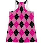 Pink And Black Argyle Pattern Print Women's Racerback Tank Top
