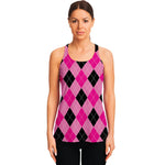 Pink And Black Argyle Pattern Print Women's Racerback Tank Top
