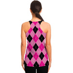 Pink And Black Argyle Pattern Print Women's Racerback Tank Top