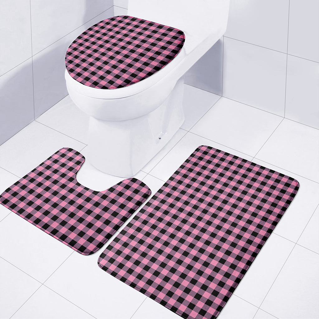 Pink And Black Buffalo Check Print 3 Piece Bath Mat Set