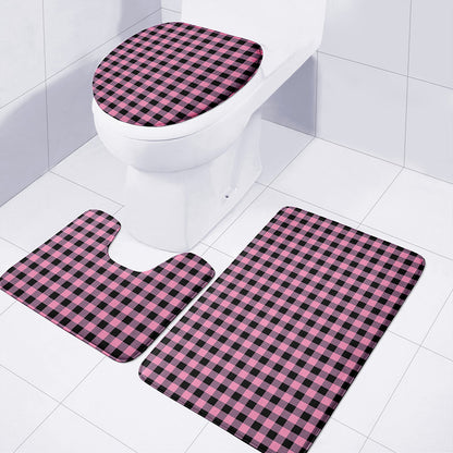 Pink And Black Buffalo Check Print 3 Piece Bath Mat Set