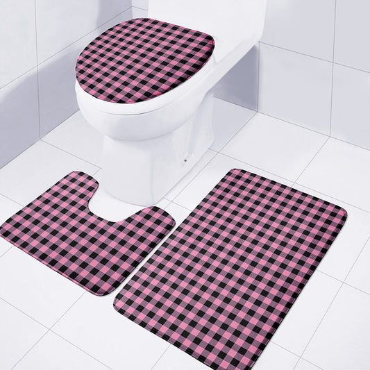 Pink And Black Buffalo Check Print 3 Piece Bath Mat Set