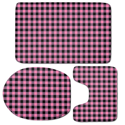 Pink And Black Buffalo Check Print 3 Piece Bath Mat Set