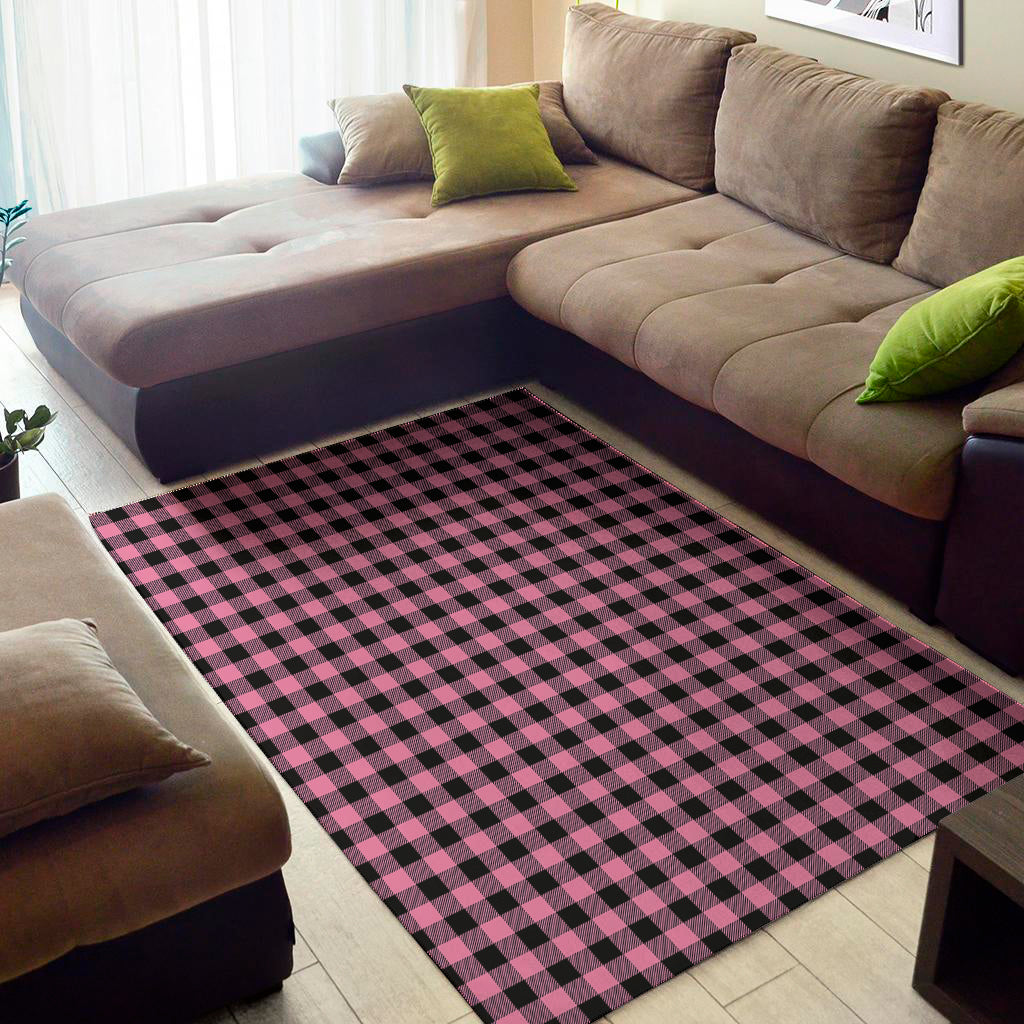 Pink And Black Buffalo Check Print Area Rug