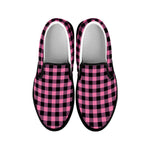Pink And Black Buffalo Check Print Black Slip On Shoes