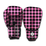 Pink And Black Buffalo Check Print Boxing Gloves