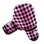 Pink And Black Buffalo Check Print Boxing Gloves