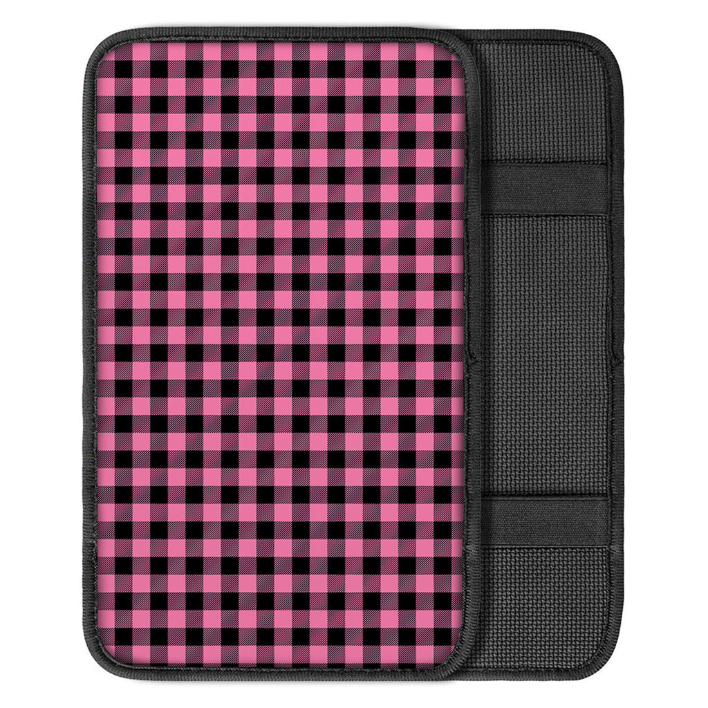 Pink And Black Buffalo Check Print Car Center Console Cover