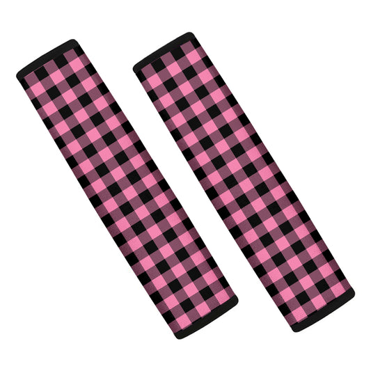 Pink And Black Buffalo Check Print Car Seat Belt Covers