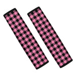 Pink And Black Buffalo Check Print Car Seat Belt Covers