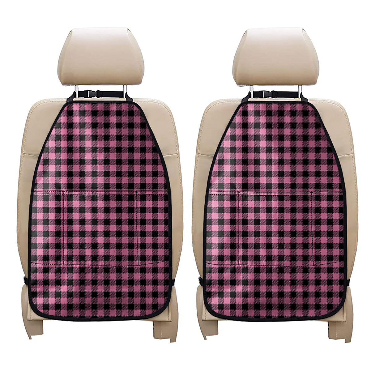 Pink And Black Buffalo Check Print Car Seat Organizers