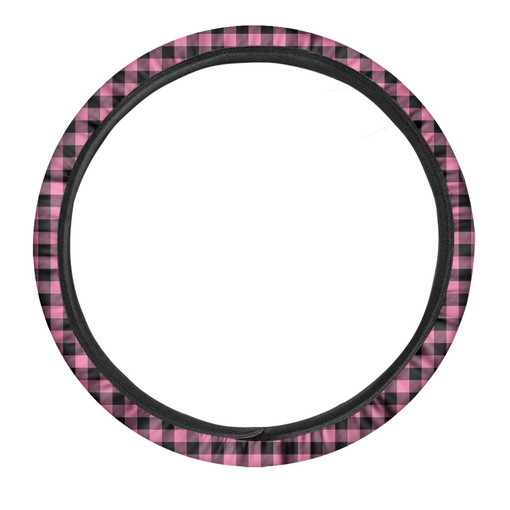Pink And Black Buffalo Check Print Car Steering Wheel Cover