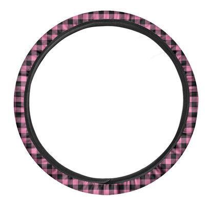 Pink And Black Buffalo Check Print Car Steering Wheel Cover
