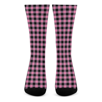 Pink And Black Buffalo Check Print Crew Socks