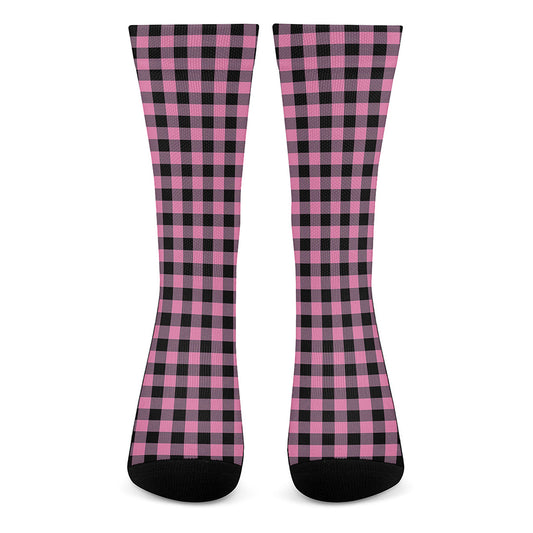 Pink And Black Buffalo Check Print Crew Socks