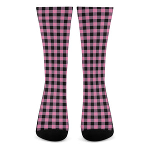 Pink And Black Buffalo Check Print Crew Socks