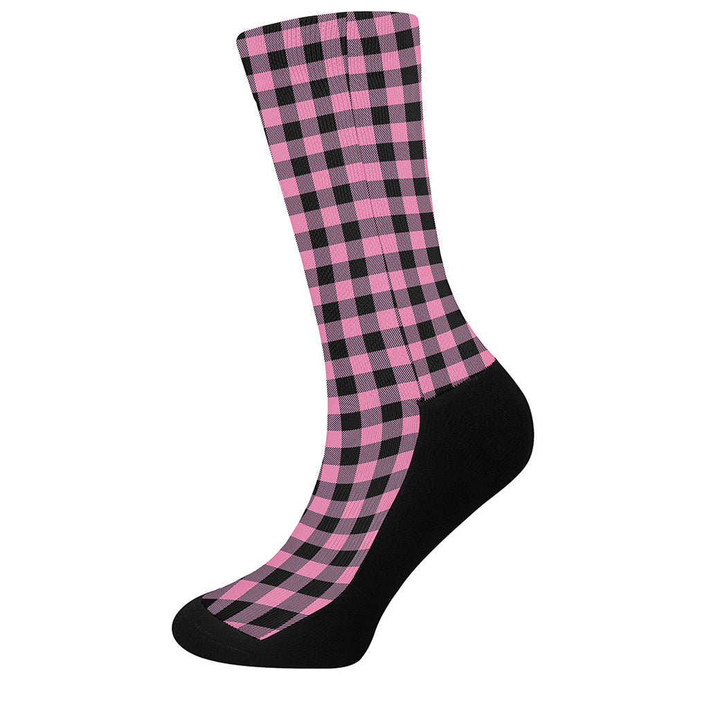 Pink And Black Buffalo Check Print Crew Socks