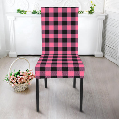 Pink And Black Buffalo Check Print Dining Chair Slipcover