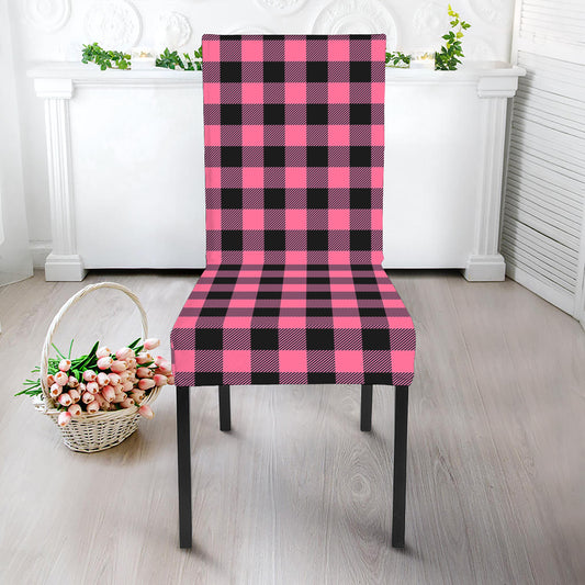 Pink And Black Buffalo Check Print Dining Chair Slipcover
