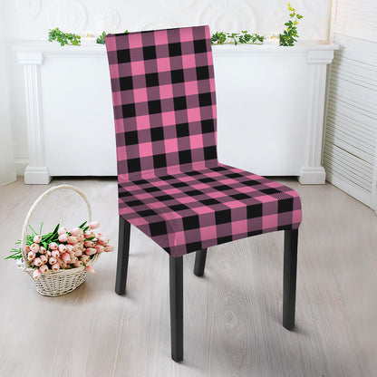 Pink And Black Buffalo Check Print Dining Chair Slipcover