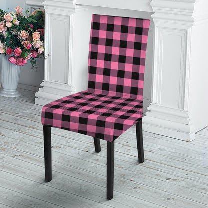 Pink And Black Buffalo Check Print Dining Chair Slipcover