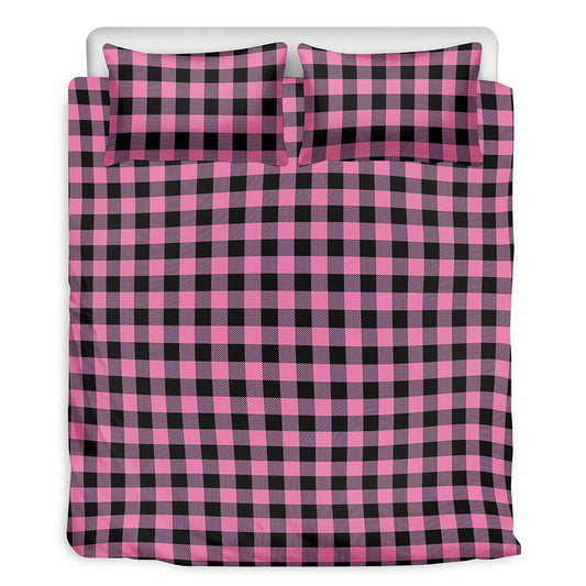 Pink And Black Buffalo Check Print Duvet Cover Bedding Set