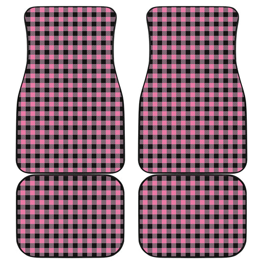 Pink And Black Buffalo Check Print Front and Back Car Floor Mats
