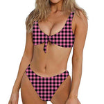 Pink And Black Buffalo Check Print Front Bow Tie Bikini